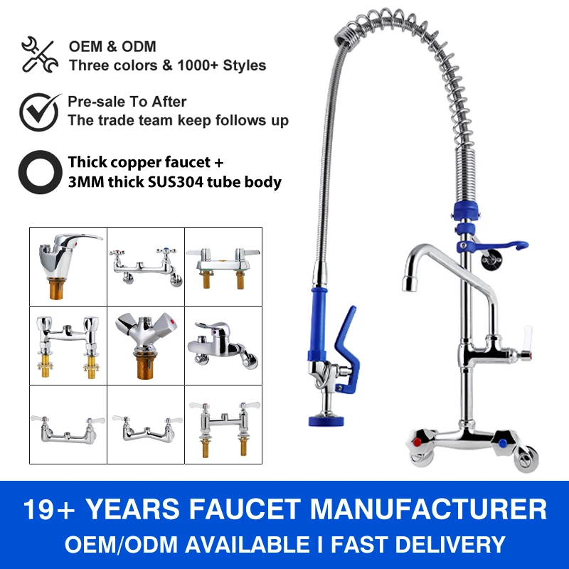 Dual Handle Kitchen Faucet with Short Type Spring Action Deck Mounted EasyInstall Ceramic Valve Core Adjustable Height 2 Holes manufacture