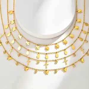 Romantic Style Stainless Steel Women Chain Necklace Gold Plated Heart Butterfly Pendant Necklace