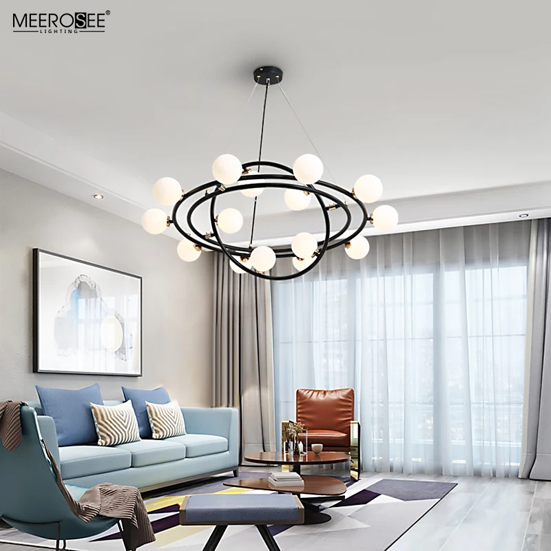 Meerosee Modern Black Hanging Pendant Lights Indoor Home Kitchen Bar Pendant Light with Glass Shade MD86777