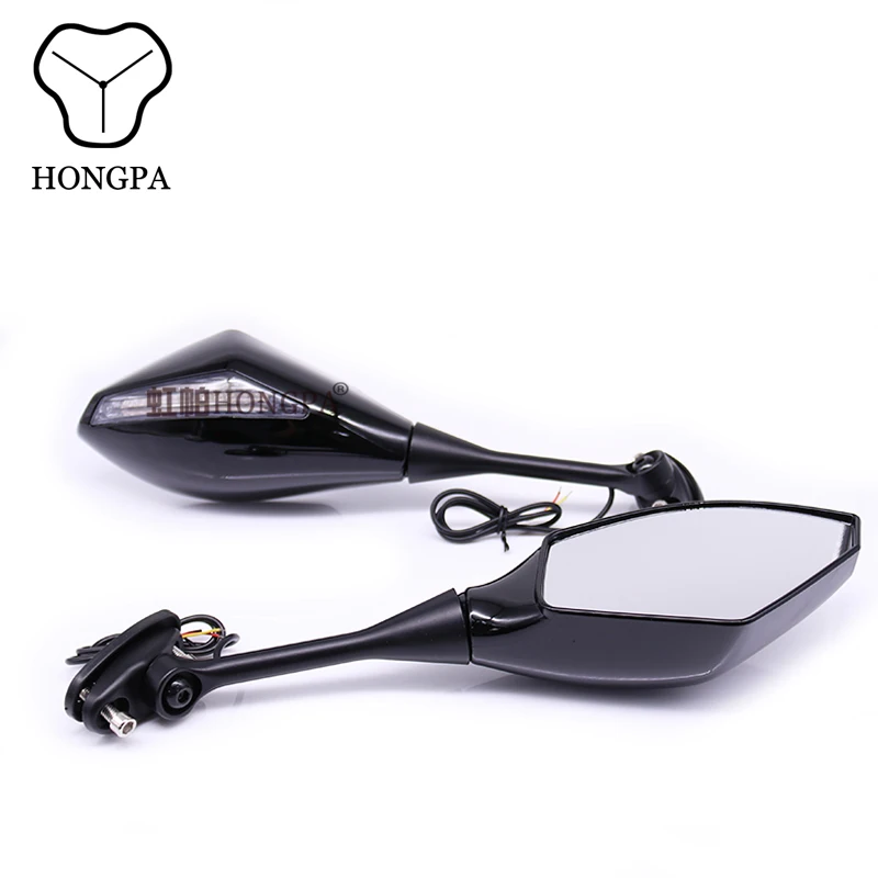 Black Motorcycle Rear View Side Mirrors with LED Turn Signal Light For Honda CBR