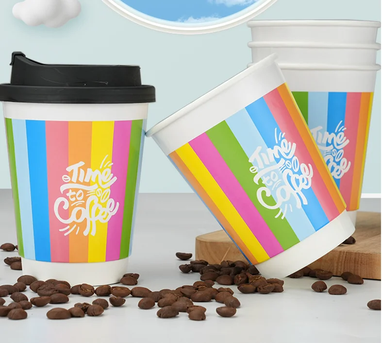 4oz 8oz 12oz Disposable Double Wall Stamping Custom Logo Rainbow Colors ...