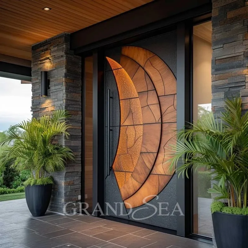 2025 Latest Designs Hign End Villa Wooden 3D Carving Design Exterior Pivot Front Main Entrance Door