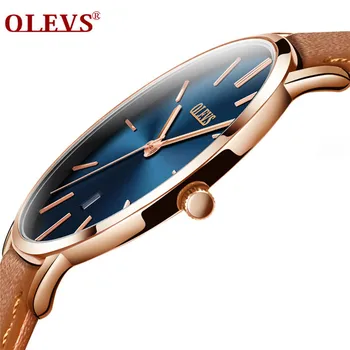 Men Watches dropshipping OLEVS Quartz Genuine Leather Strap Minimalist Ultra thin Wrist Watches Waterproof High Quality