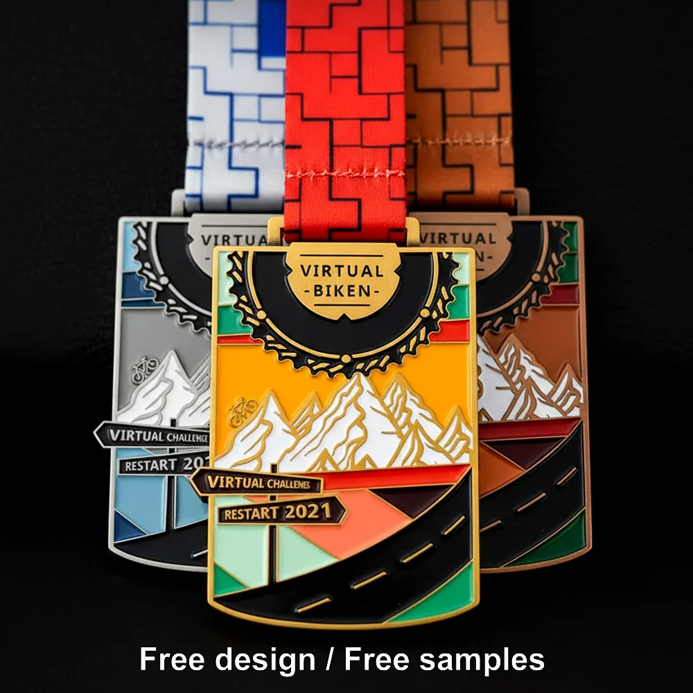 Free Sample Custom Made Gold Mountain Bike Race Medal