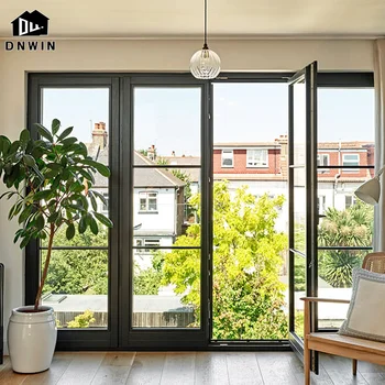 Modern style aluminium narrow frame tempered glass casement patio doors for house