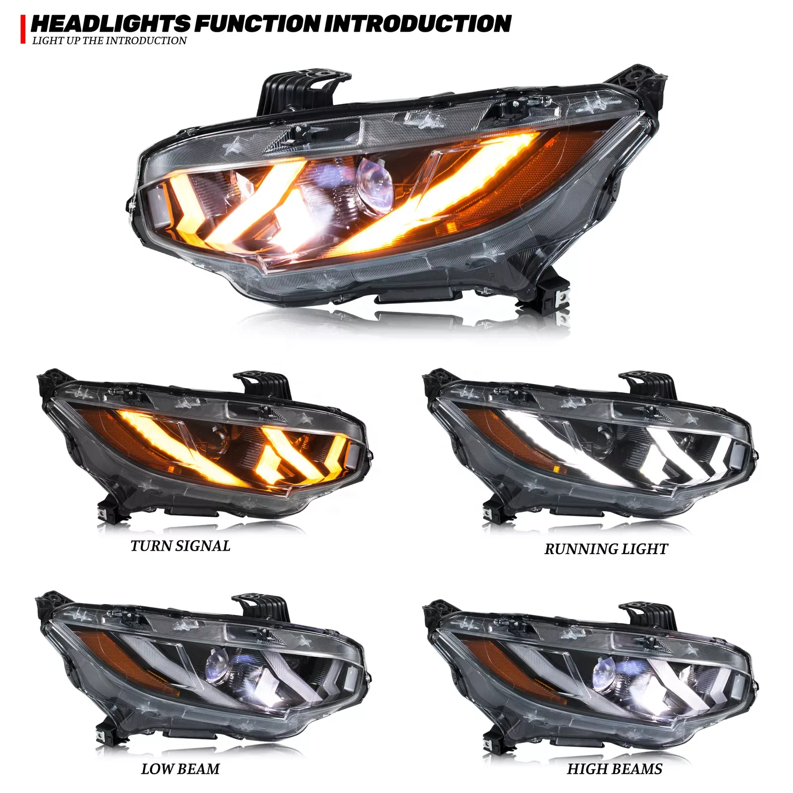 Auto Part LED Lamp Headlights for Honda Civic 10th Gen  2016 2021 FK Type R JDM Dynamic Turn Signal  Assembly High Beam DRL