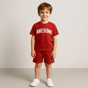 Wholesale Boys 2-Piece Outfit Short Sleeve T-Shirt Elastic Waist Shorts Casual Summer Wear Letter Print Boys Clothing Sets