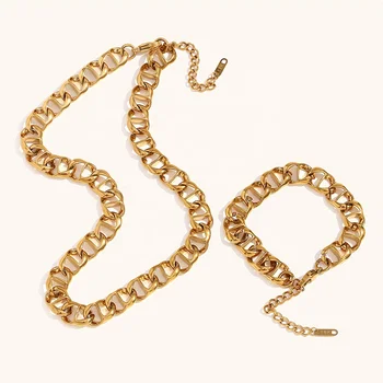 Dingran European and American Exaggerated 18K Gold Plated Stainless Steel Chain Necklaces And Bracelet