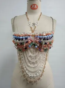 Dropshipping 2026 Luxury Clothing Party Club Wear Bra Sexy Women Gem Tank Tops With Chains