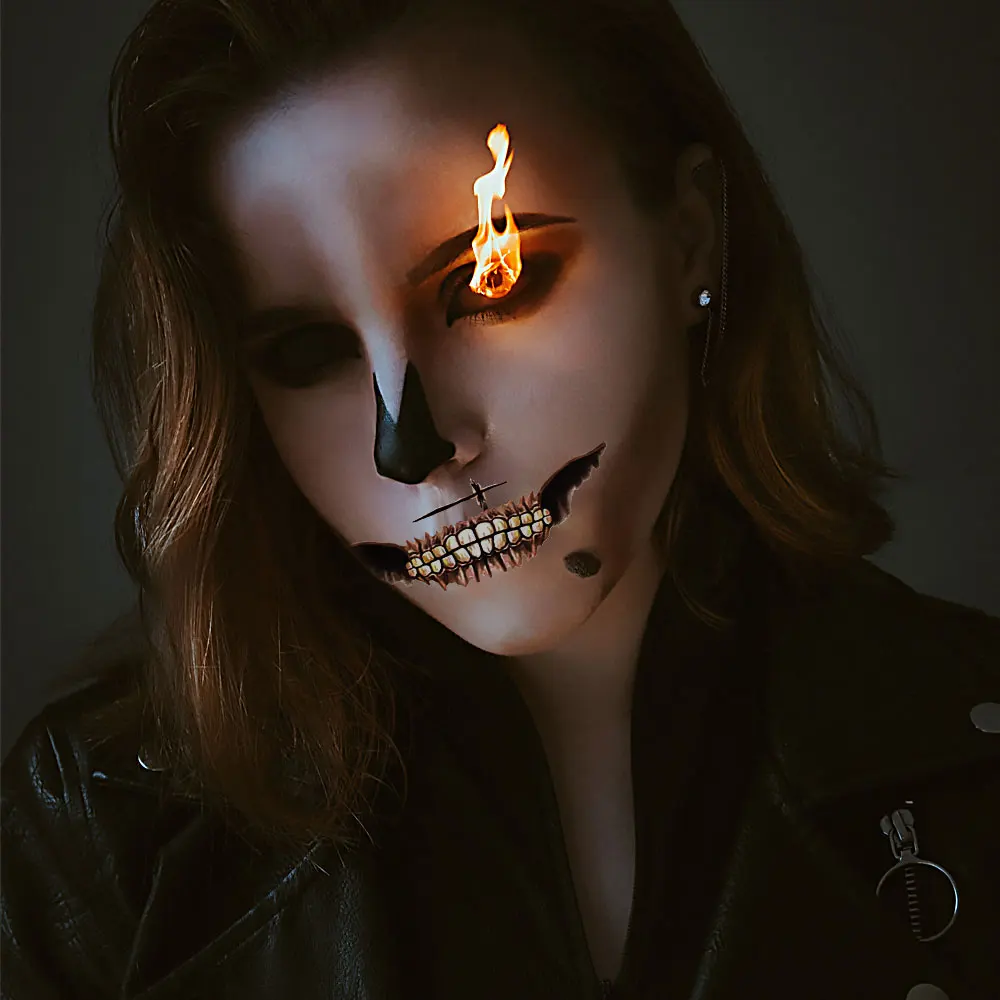 12pcs DIY Halloween Clown Scary Mouth Tattoo Transfer Stickers Waterproof Sweat-proof Good Breath-ability 3-5 Days Durability