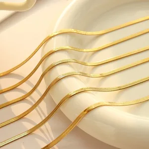 In-Stock 18k Gold Plated Flat Snake Bone Chain New Fashion Stainless Steel Necklaces Tarnish-Free Jewelry