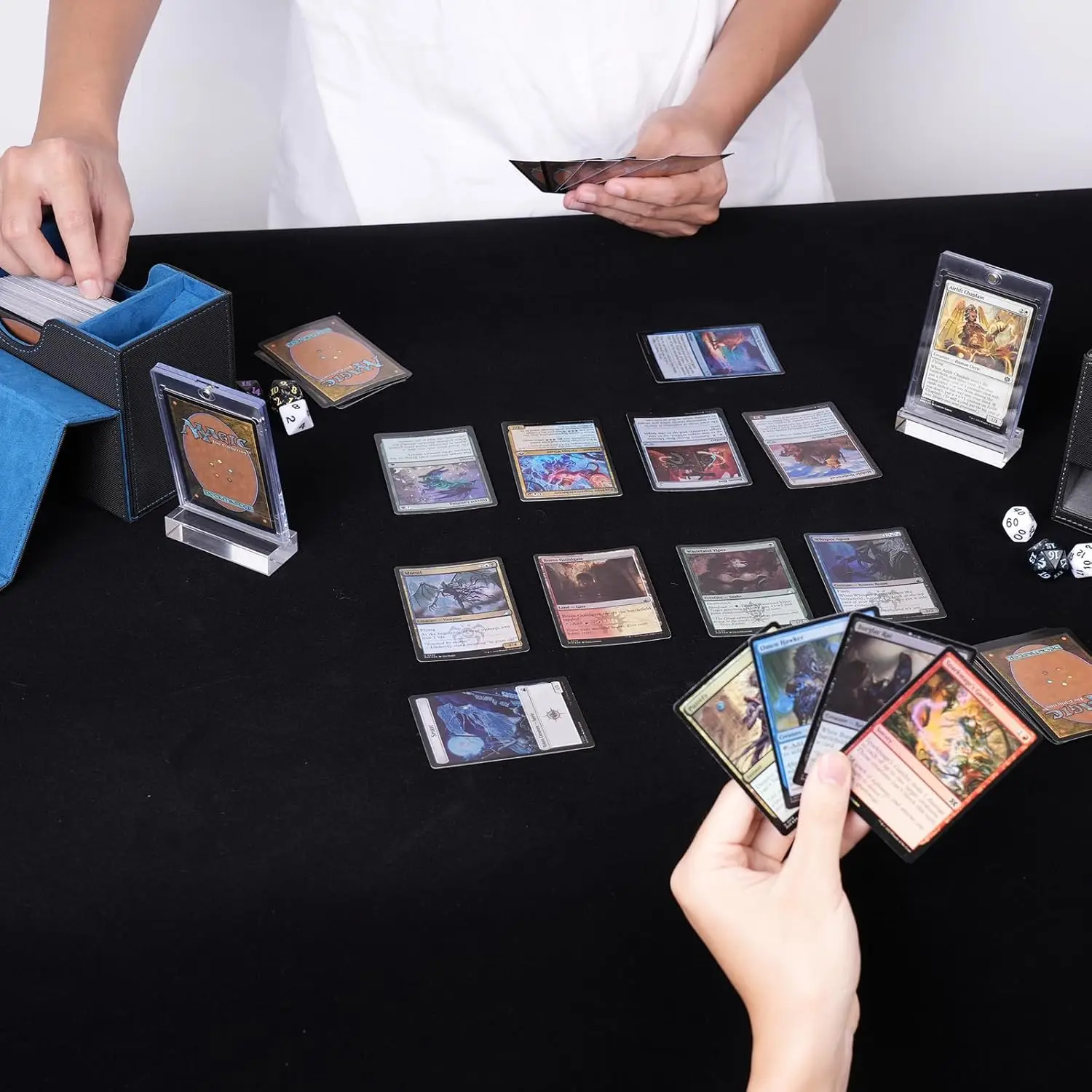 60 card single sleeved deck box Venssu MTG with Commander Display, Fits TCG Cards (BlackGrey) deck protector sleeves to fit a variety of standard sized cards Commander Deck Box with 100Pcs