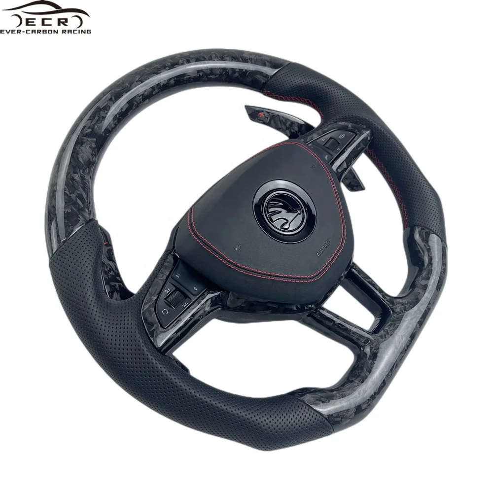 Ever-Carbon Racing ECR Custom Design Flat Bottom Forged Carbon Fiber Steering Wheel for Skoda Octavia Steering Wheel