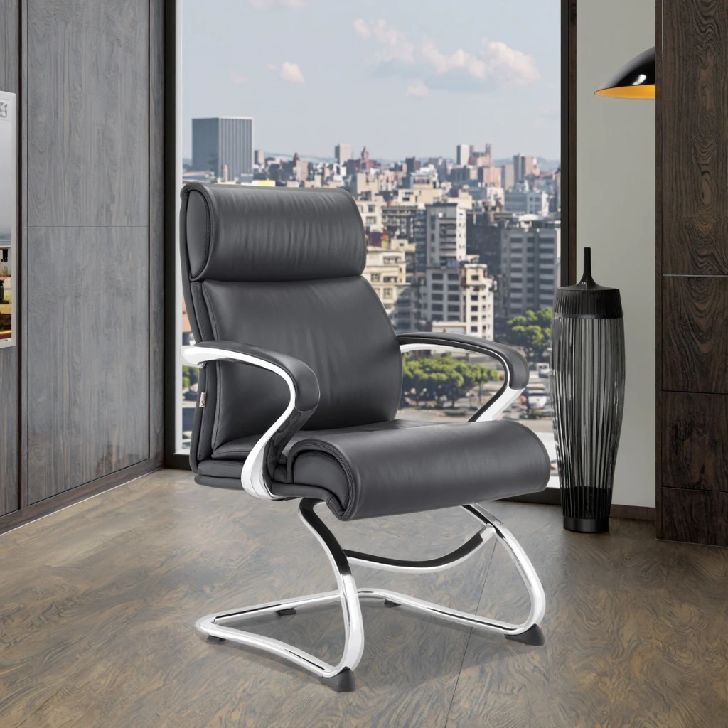 Executive Style Curved Frame Chair Aluminum Decorative Elements Corporate Office Furniture 4