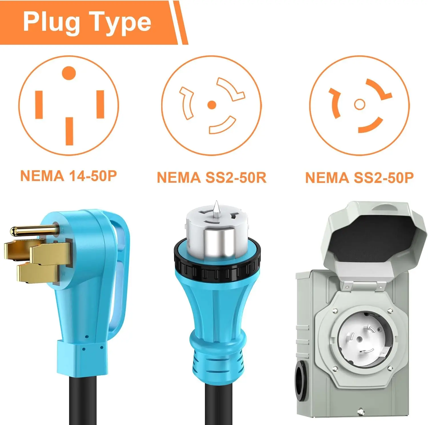 Generator House Adapter 50 Amp Generator Extension Cord NEMA 14-50P to SS2-50R STW 6/3+8/1 AWG ...