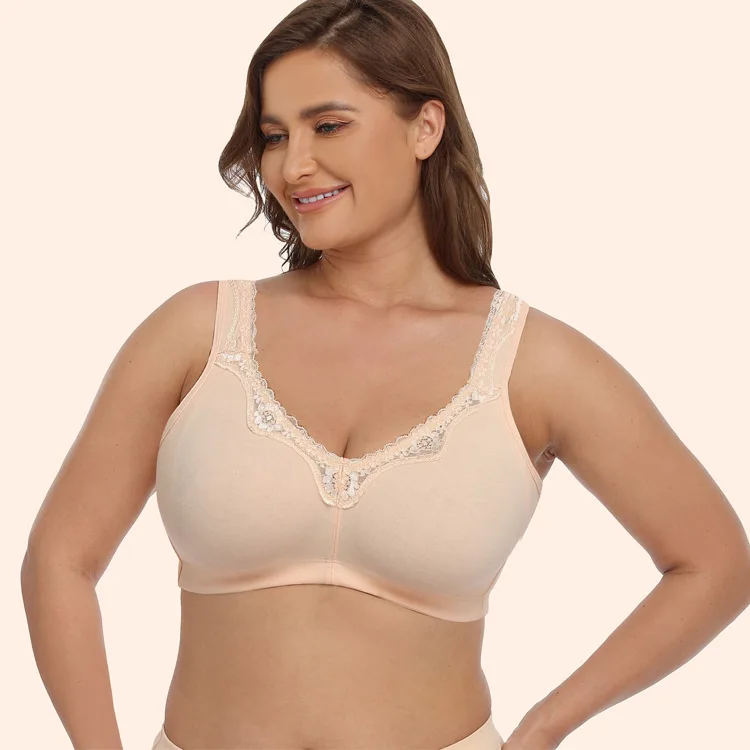 Comfortable Soft Non Padded Wireless Breathable Gentle Wide Shoulder Strap Elastic Lace Cupless Push up Bra for Women