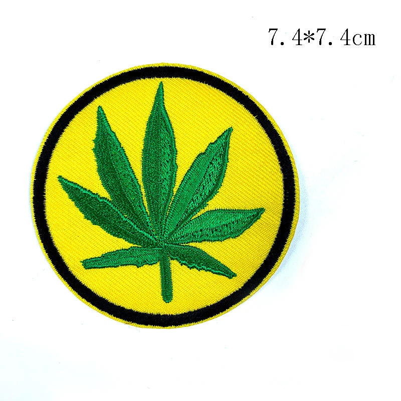 Garment Accessories Patches in Stock Embroidered Iron on Weed Hemp Plant Maple Leaf Patches for Clothing
