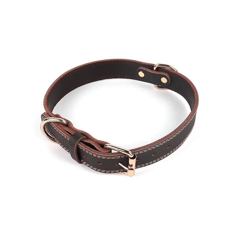Adjustable Brown Cow and Dog Collar with Metal Buckle D Ring Pet