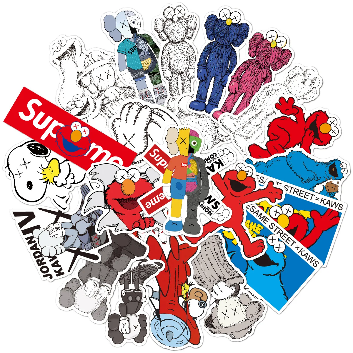 65pcs KAWS Fashion Stickers Hypebeast Decals Sesame Street & Kaws stickers
