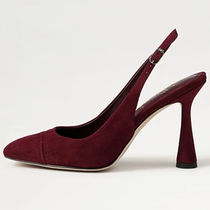 Factory Direct Women Burgundy Suede Pumps Pointed Toe Slingback Custom Logo Office Party Wholesale