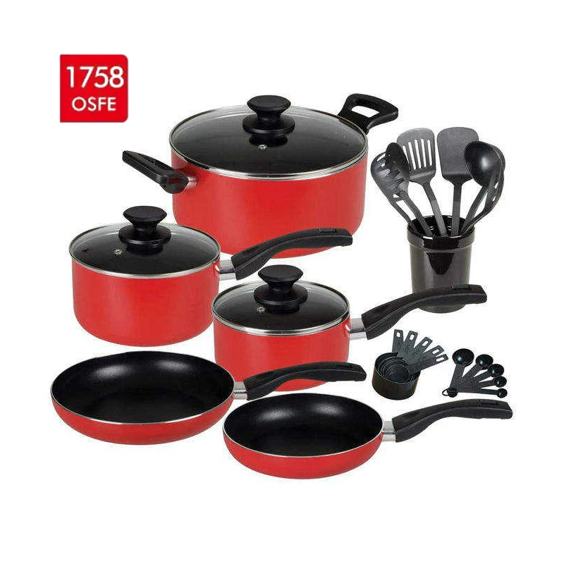 Factory Direct Delivery Customized Logo Press Aluminum Nonstick Granite Pot Kitchen Wear Cookware Sets with Tempered Glass Lid
