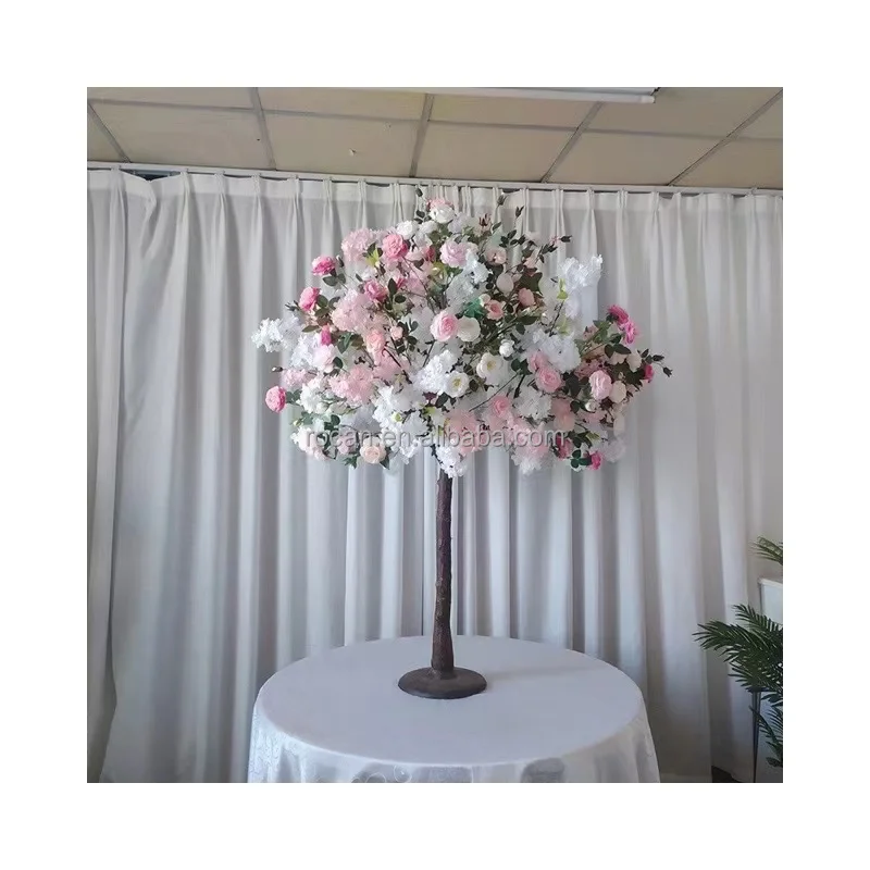 Customized Size 1m Sakura Table Small Big Artificial Red White Pink Plastic Silk Cherry Blossom Tree for Wedding Event Deco