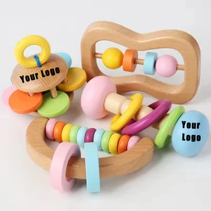 Wooden Montessori Toys Colorful Baby Rattle Set Safe Teether Kids Musical Instrument Wooden Hand Bell Toy Baby Rattle Toys
