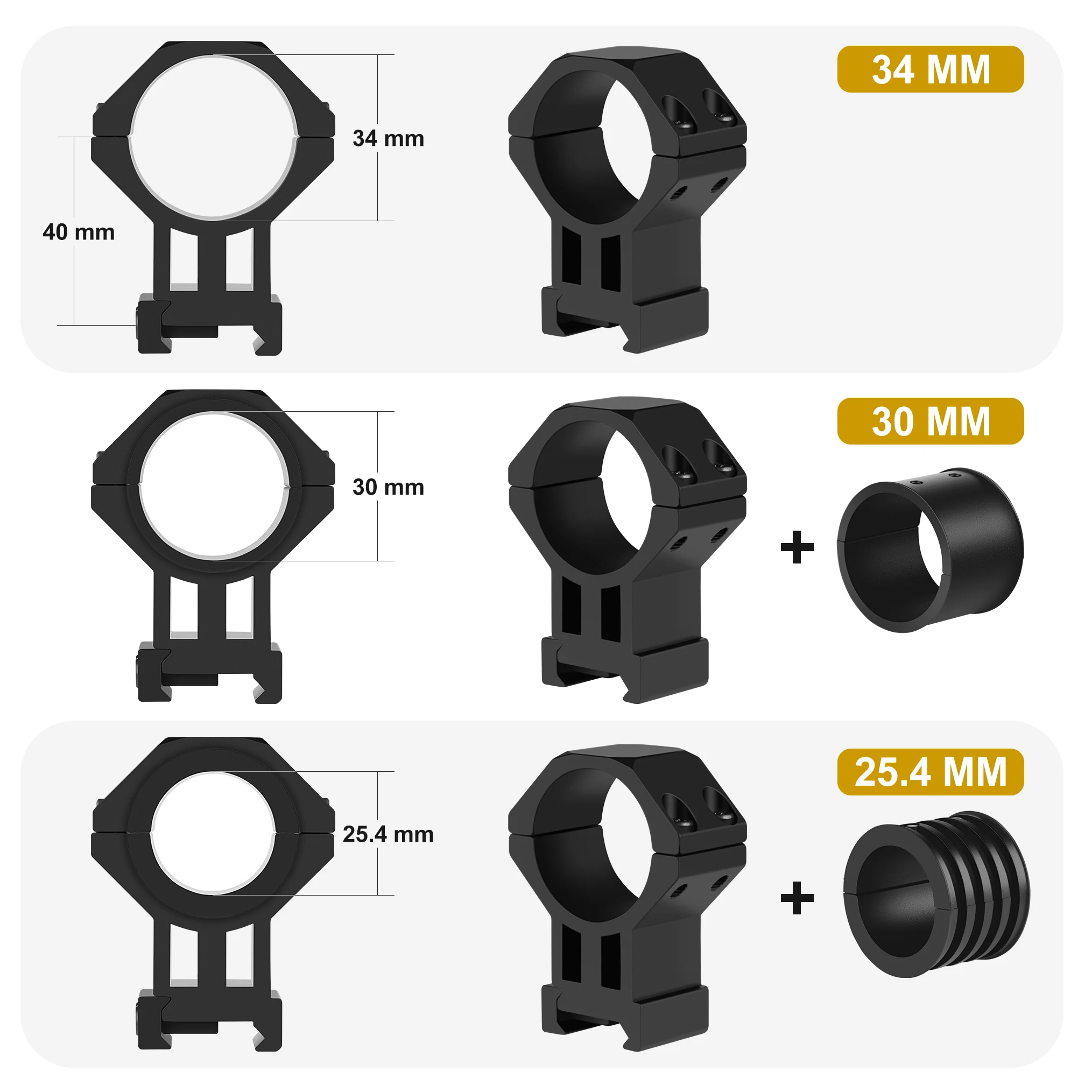 3-in-1 Scope Ring Compatible with 25.4/30/34mm Tube Sizes 40mm Scope Mount for Hunting Accessories