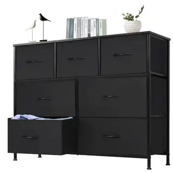 Black 7 wide Entryway Bins Organizer storage cabinet chest drawers Fabric dressers Unit Home furniture for Closets