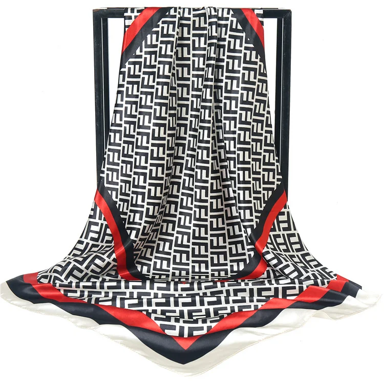 90*90CM Custom Logo silk big square scarf hot style satin print ladies silk scarf AliExpre new wild scarf women