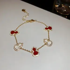 Charm Fashion Gold Plated Copper Cantaloupe-Shaped Acrylic Diamond Zircon Bracelet Trendy Chain Link for Women Girls for Parties