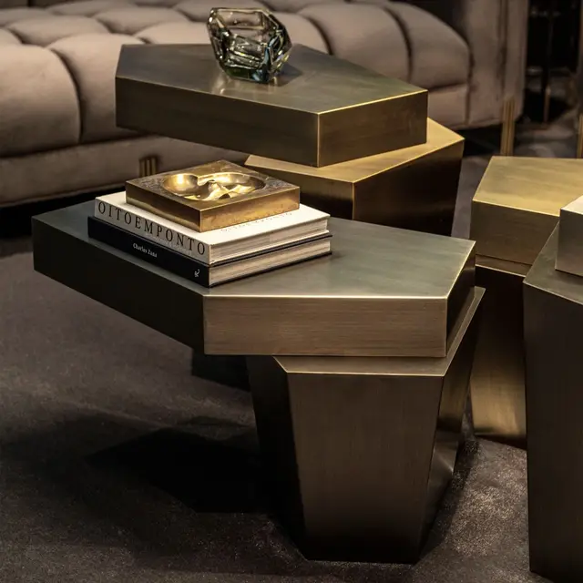 For Indoor Modern  Furniture Brushed Brass Finish Stainless Steel Coffee Table
