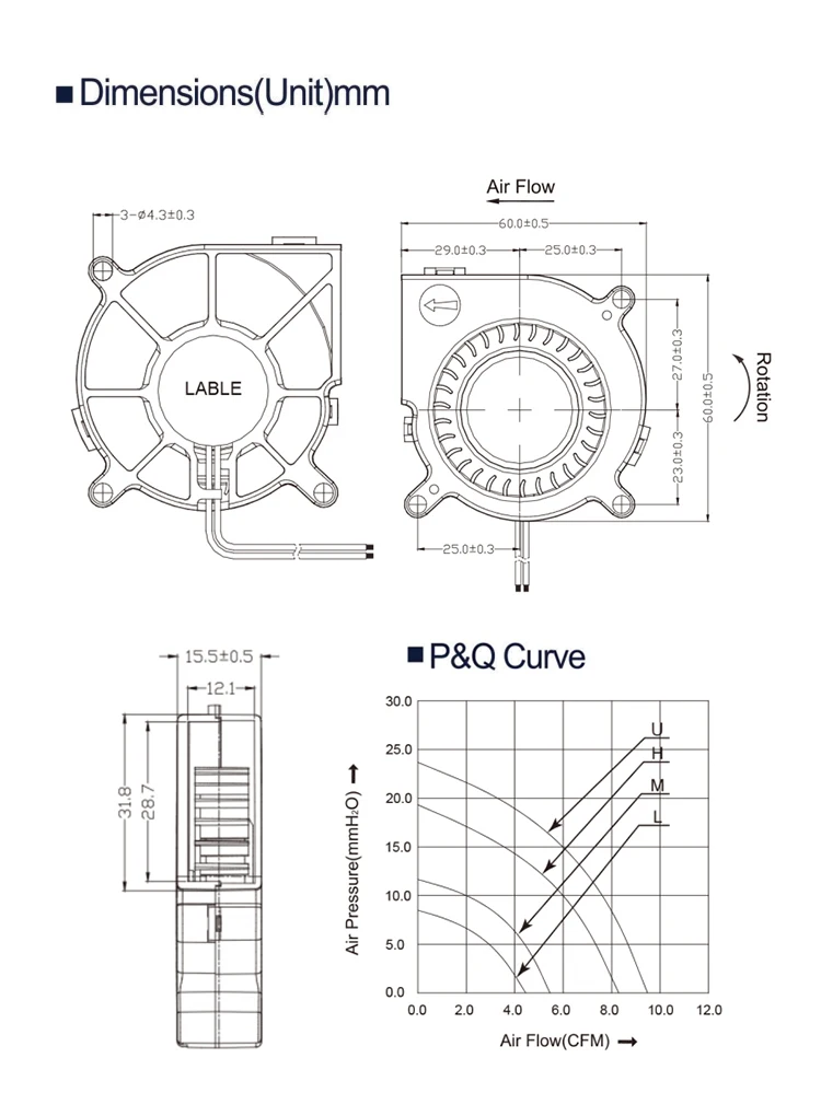 Hangdahui Blower Fan Motor 5v 6015 60mmx15mm Low Noise Blower Fan