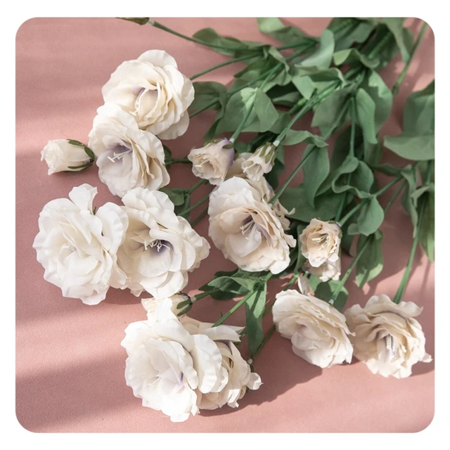 Hot-sale Lisianthus Artificial Flowers Eustoma Flower Wedding Centerpiece 4 Heads Silk Liasianthus Branch for Party Home Decor