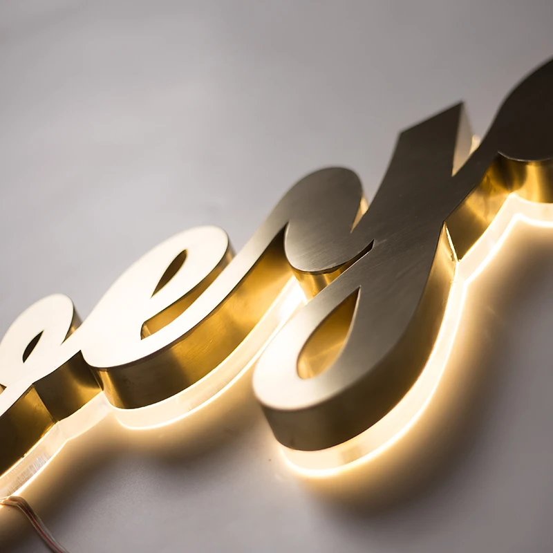 Light up Letters Custom Led logo Sign Stainless Steel Backlit Channel Letter Sign 3d logo Backlit Letter Sign