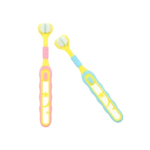 Teeth Whitening Anti slip Plastic Kids 3 Sided Toothbrush Everyday Use Children Cleaning Toothbrush