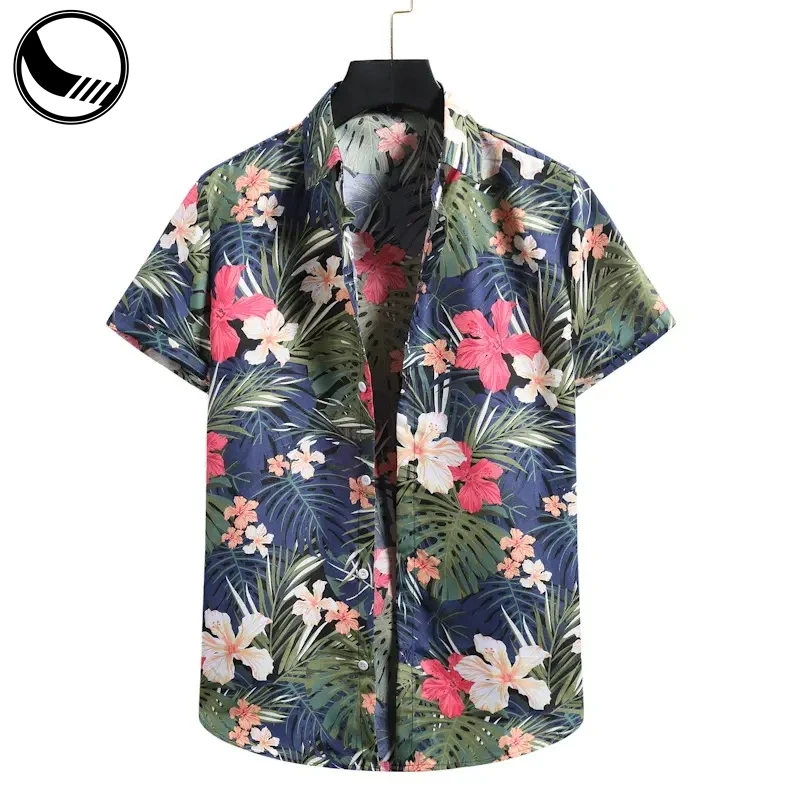 Summer Colorful Flower Men Loose Rayon Short Sleeve Hawaiian Shirt factory