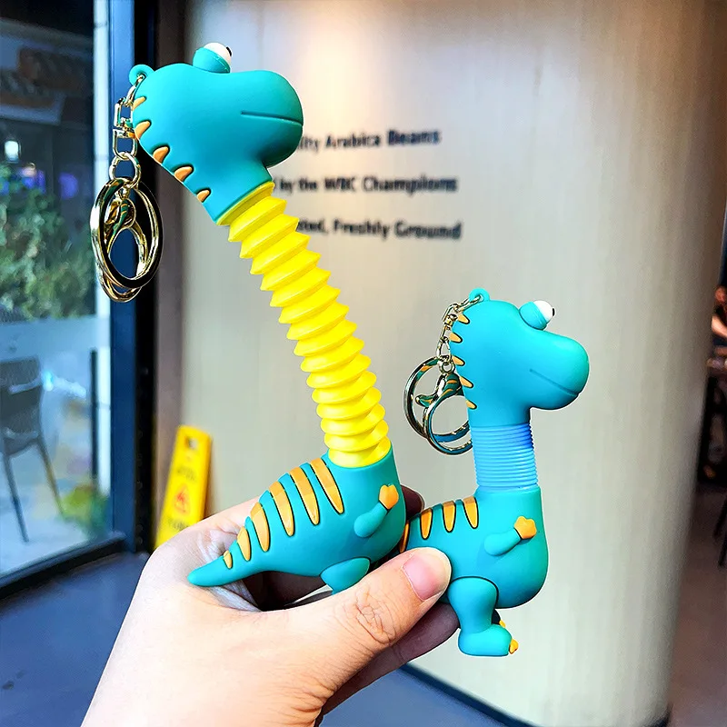 Cartoon Pvc Retractable Dinosaur Keychain Spring Dinosaur Toy Animal ...