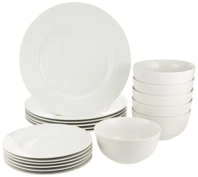 Wholesale 18-Piece Kitchen Dinnerware Set Plates Dishes Bowls White Melamine Plates