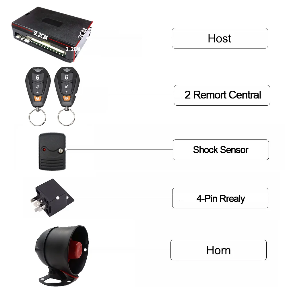 One-Way Alarm Immobilizer System Easy Installation Car Security System with Flip Key for Keyless Entry Function