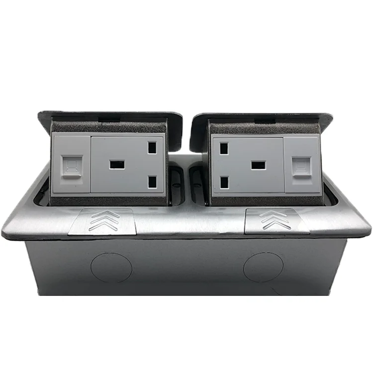 Office Home UK Power Pop-up Floor Outlet Plate Duplex Ground Outlet Data Socket Receptacle Computer Aluminum Alloy