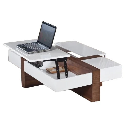 YuanFu Modern White Smart Lift Top Coffee Table Height Adjustable Wooden Furniture for Home Living Room Use
