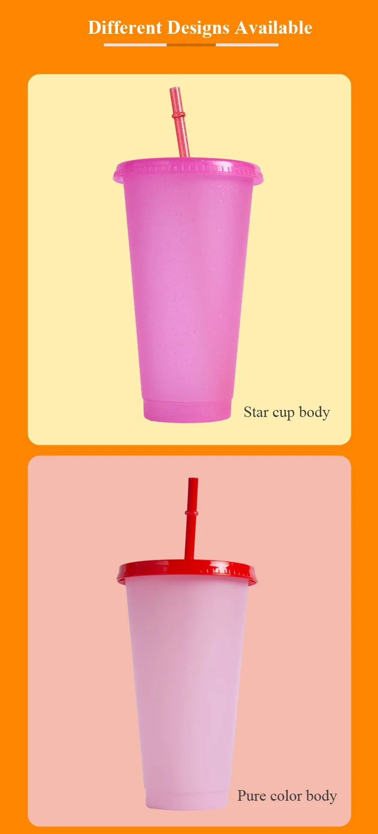 Temperature Color Changing Plastic Cups 24oz Custom Logo Cold Coffee