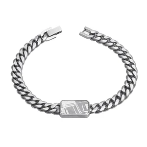 Stylish Classic 8mm Stainless Steel Bracelet for Men Sandblasted Meteorite Inlay for Gift Cuban Chain & Link Jewelry