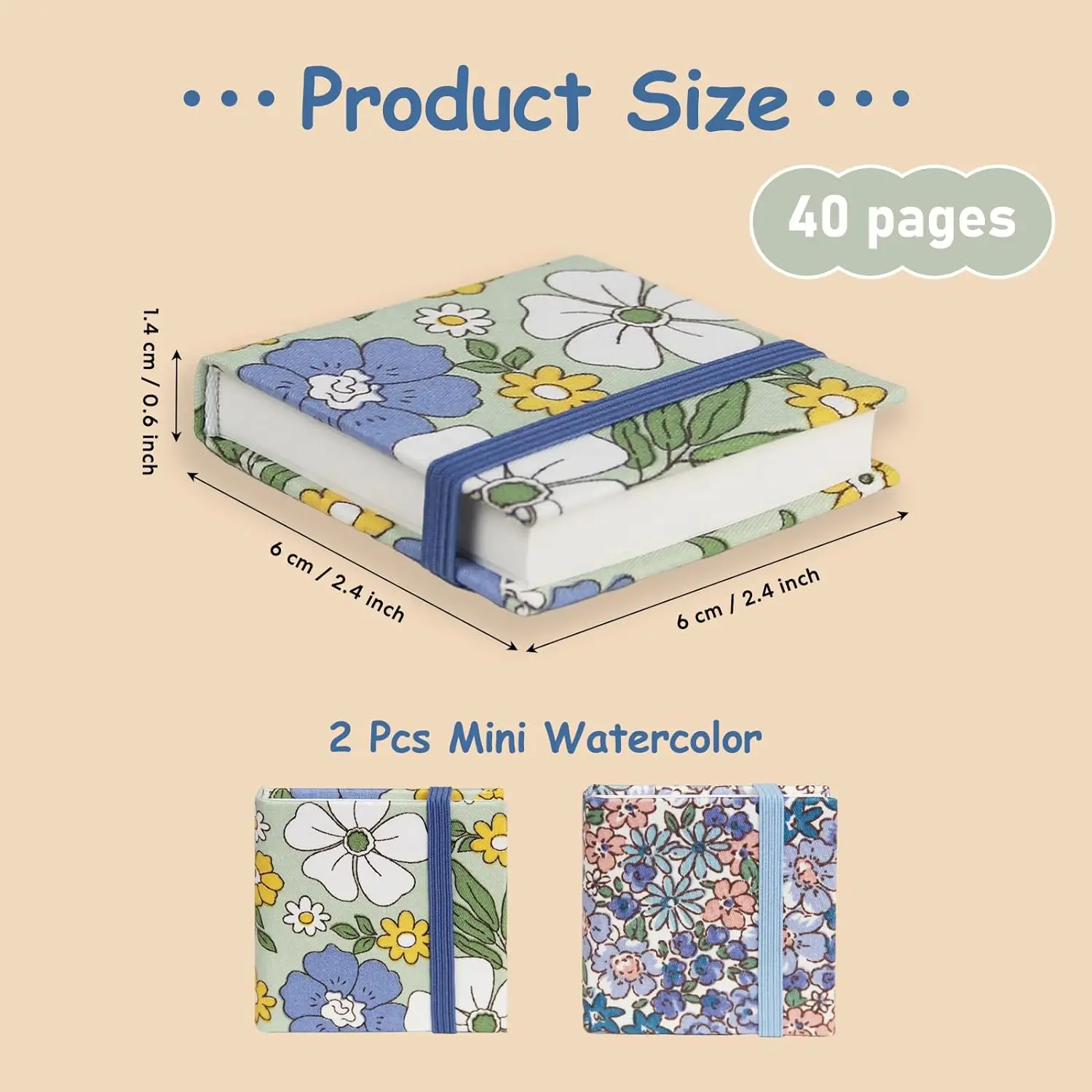Mini Size Watercolor Sketchbook 2.4x2.4 Inch Portable Square Fabric Cover Hardcover Sketch Notebook