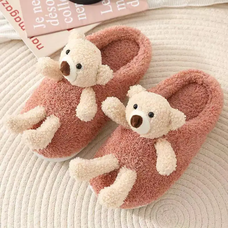 Zapatillas de oso de peluche de forro polar para mujer, botines