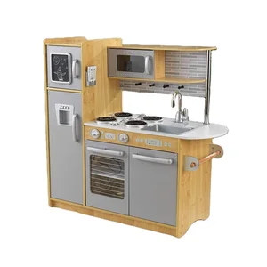 EDULAND Kids Educational MDF Wooden Cooking Game Pretend Play Set Kids' Wooden Kitchen Toys Including Refrigerator Toy