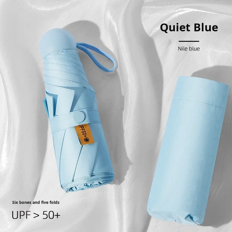 Mini Light 5-fold Portable Manual Umbrella UPF50+ UV Protection Dual-use Sun & Rain for Women with Full Shade