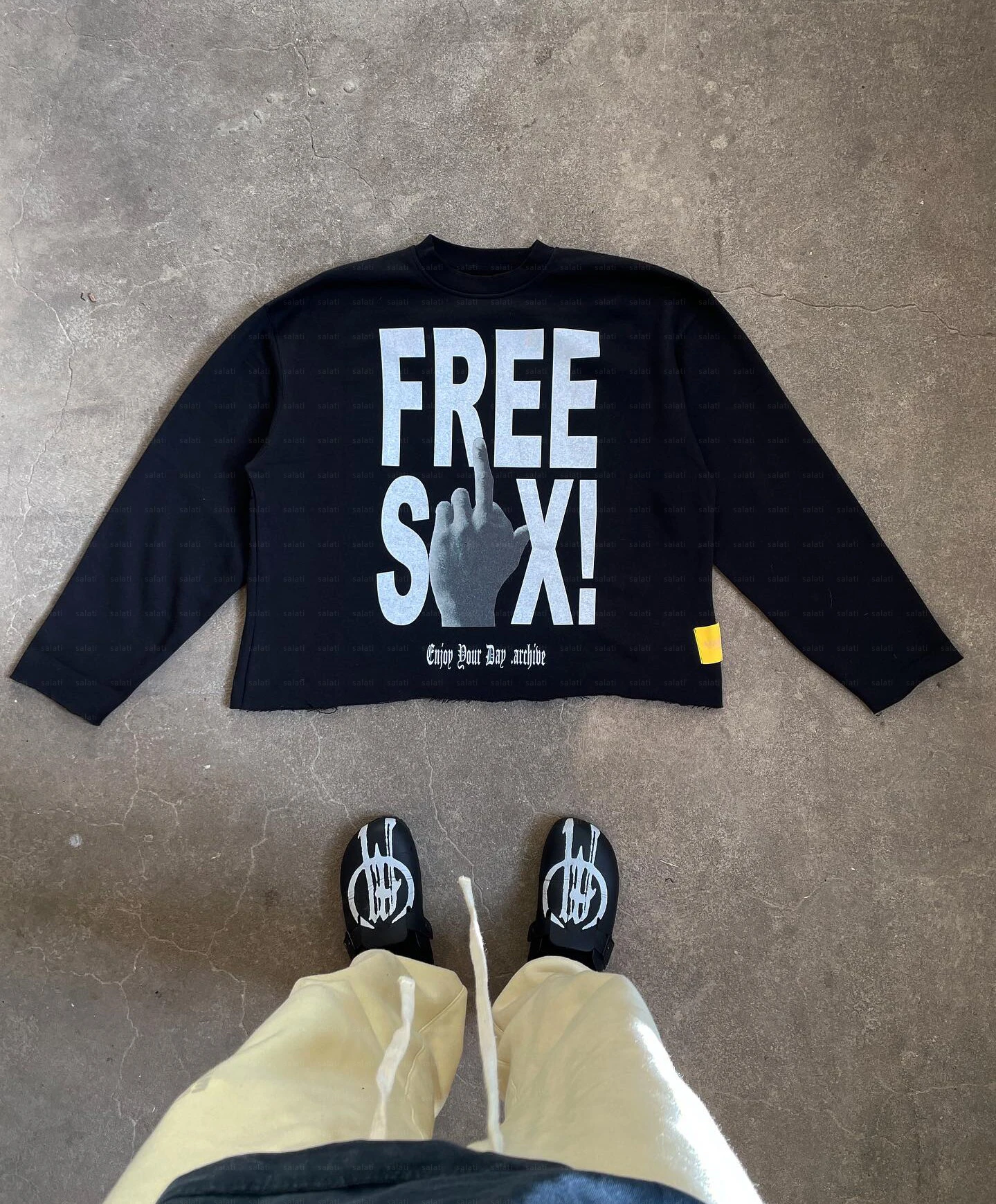 Custom Screen Print Label Cropped Drop Shoulder Crew Neck Pullover Unisex Cotton French Terry Distressed Raw Hem Sweatshirt Men gallery 5
