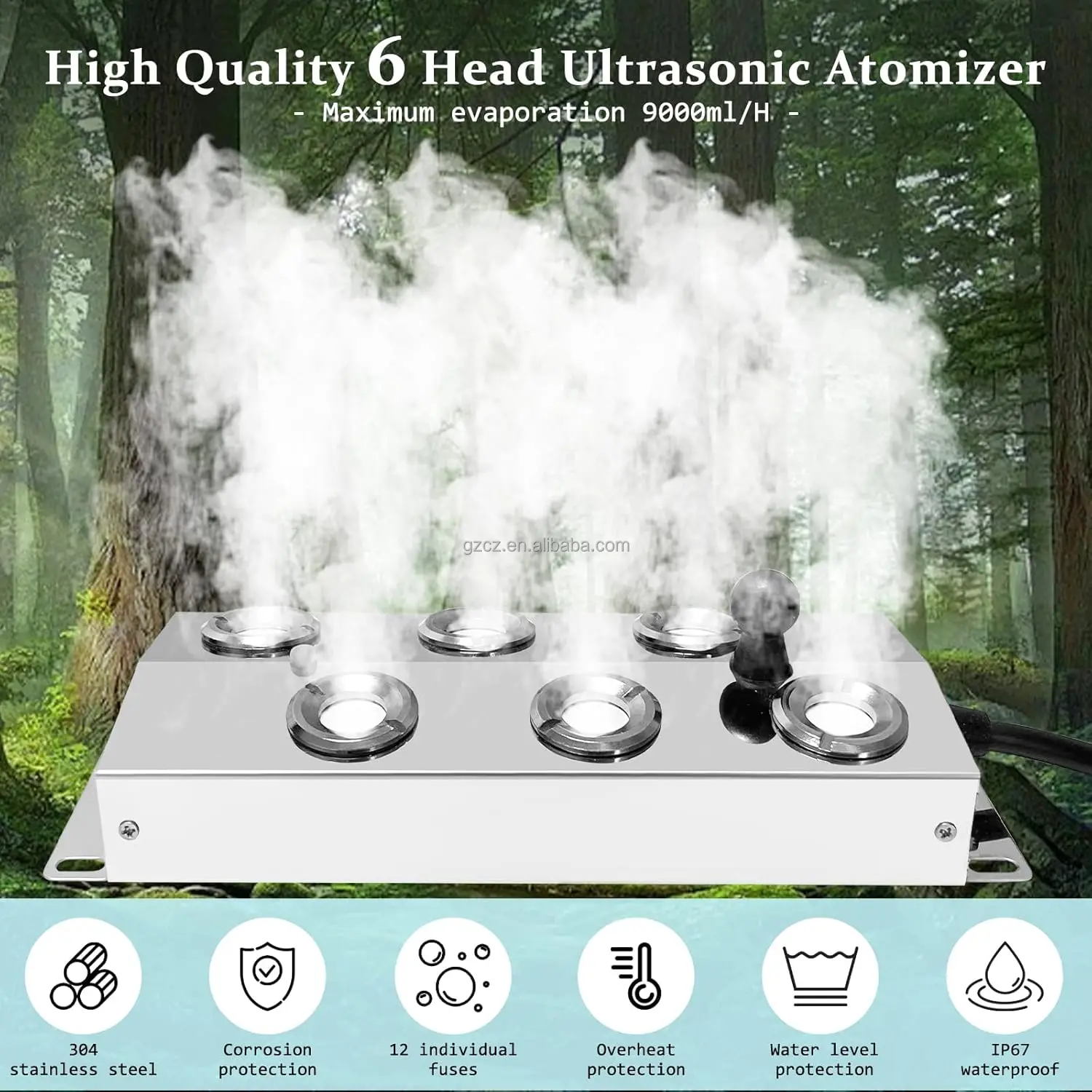 10-Head Replaceable Atomizer Ultrasonic Fog Machine Waterproof Float Type Ultrasonic Spray Humidifier Landscaping Vegetable